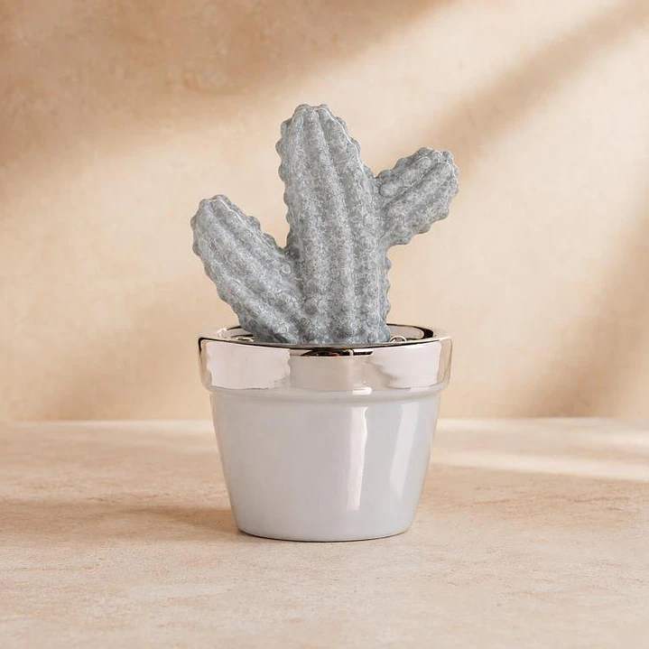 Figura Decorativa Cactus Gancho Cerámica Concreto 1