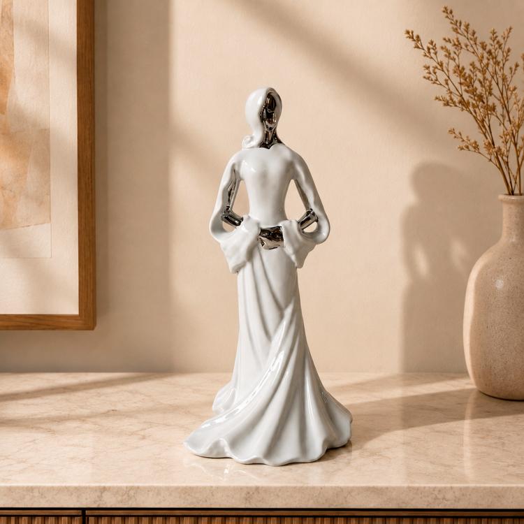 Figura Decorativa Estatua Silueta Mujer Sentada Jhn