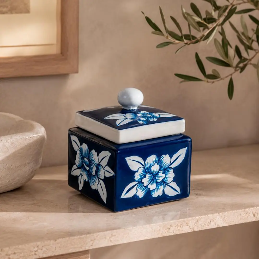Cofre Flores Azul con Tapa 1