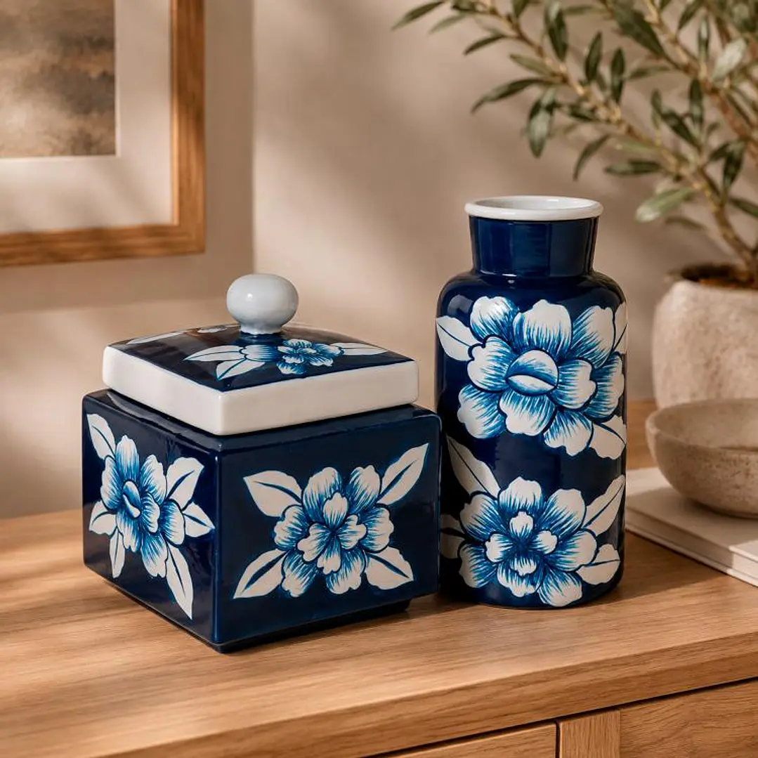 Cofre Flores Azul con Tapa 2