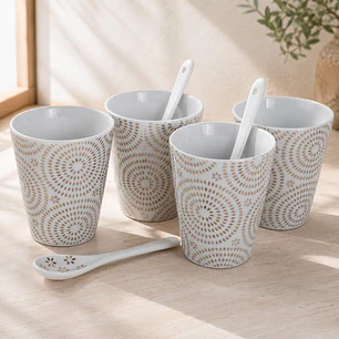 Juego de Tazas con Cucharas 8 Piezas Estrellas Gold