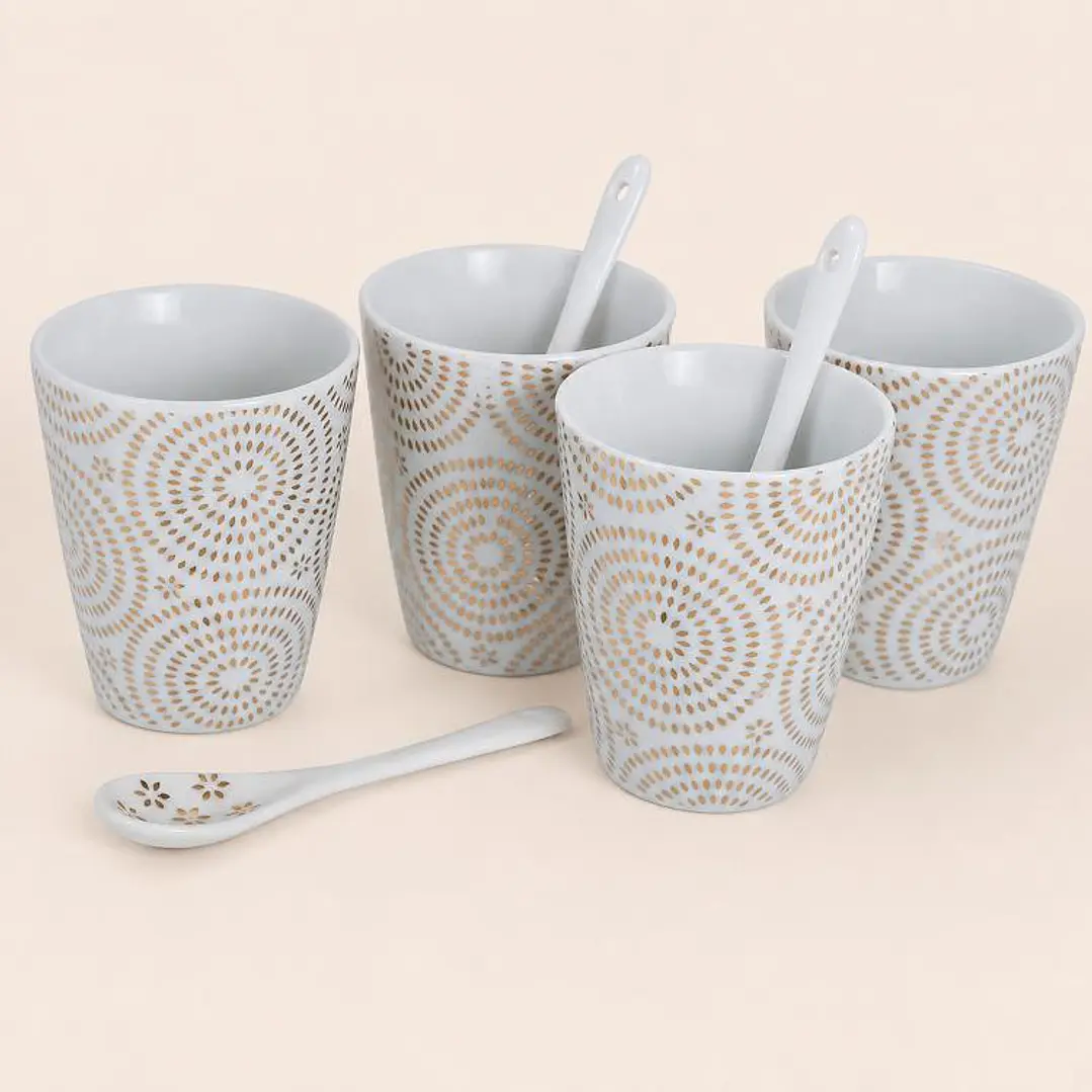 Juego de Tazas con Cucharas 8 Piezas Estrellas Gold 3