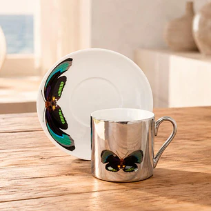 Taza Café con Plato Reflejo Verde 2 Piezas