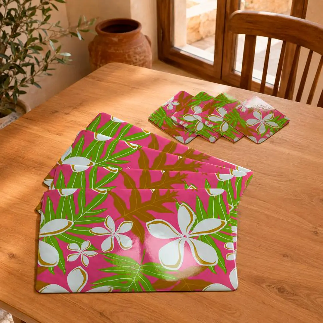 Set 4 Individuales + 4 Posavasos Floral 1