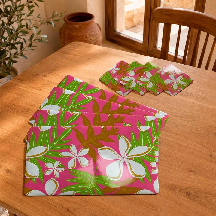 Set 4 Individuales + 4 Posavasos Floral 1