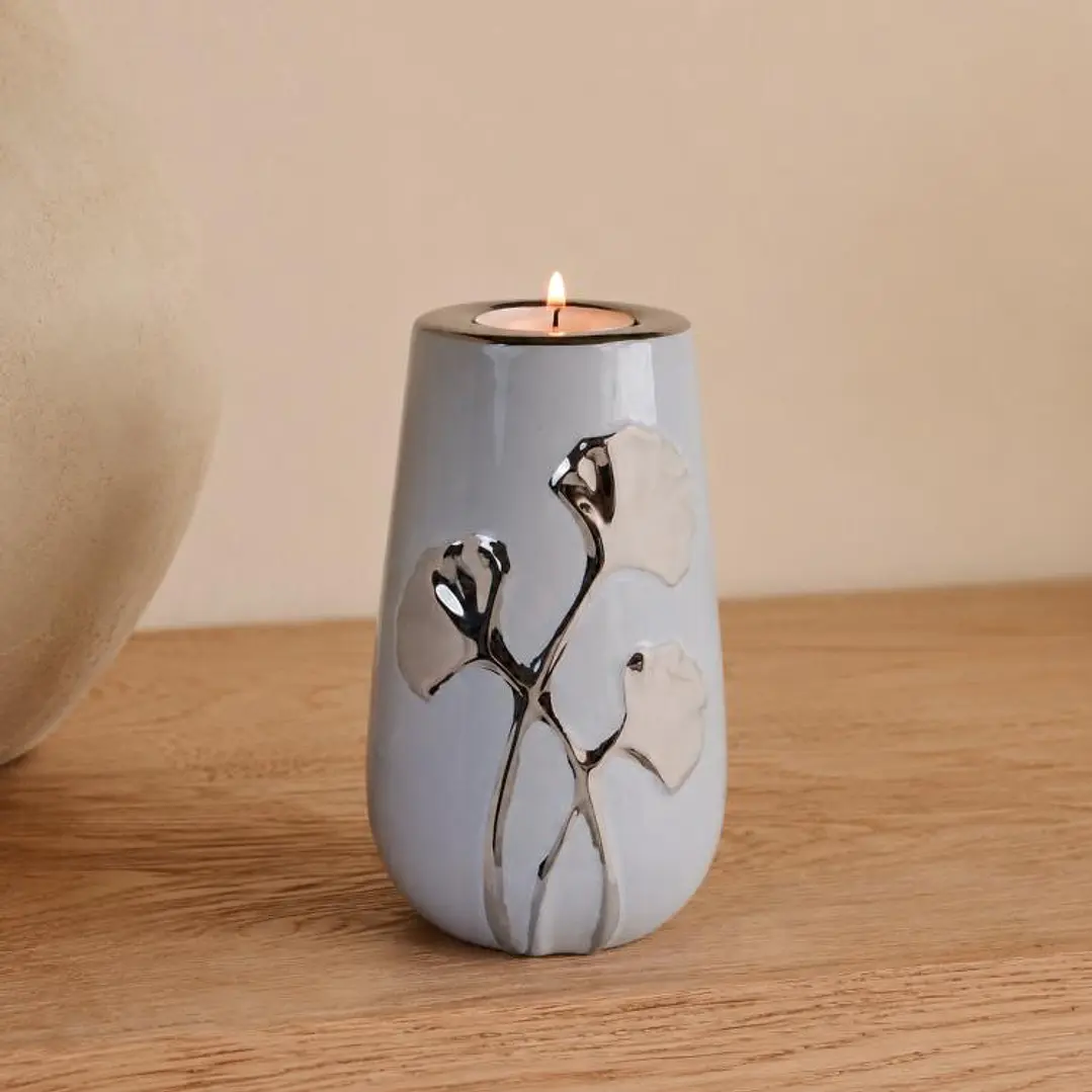 Portavela Gingko Silver Mediano 1