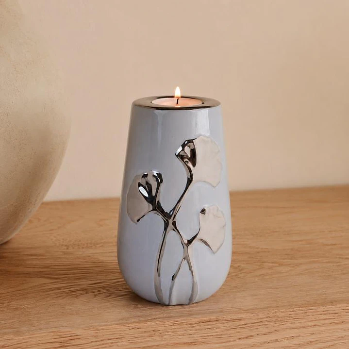 Portavela Gingko Silver Mediano 1