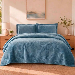 Quilt Liso Velvet Ibiza Petróleo 2 Plazas