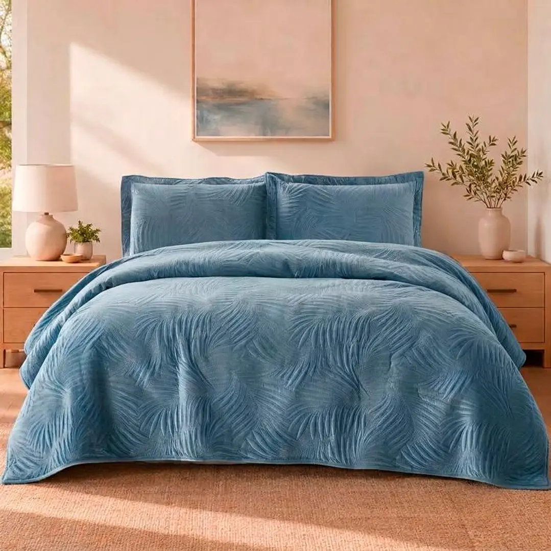 Quilt Liso Velvet Ibiza Petróleo 1,5 Plazas 1