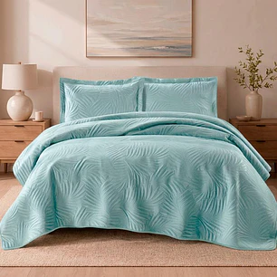 Quilt Liso Velvet Ibiza Celeste Light 1,5 Plazas