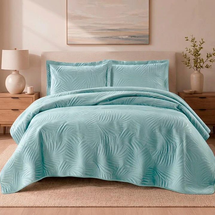 Quilt Liso Velvet Ibiza Celeste Light 1,5 Plazas 1