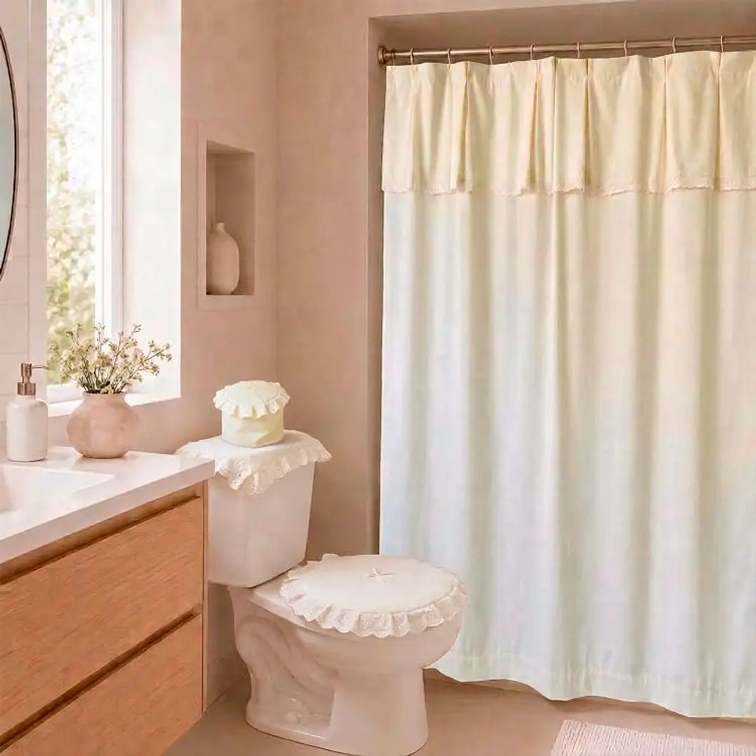 Juego Cortina Broderie para Baño 6 Piezas Beige 1