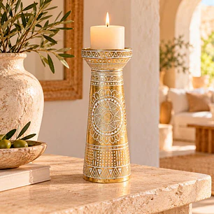 Portavela Decorativo Azteca Grande Gold