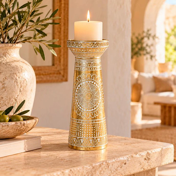 Portavela Decorativo Azteca Grande Gold 1