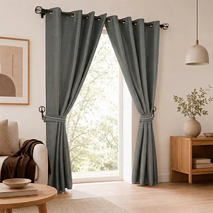 Cortina Blackout 6 Piezas Con Argolla Gris