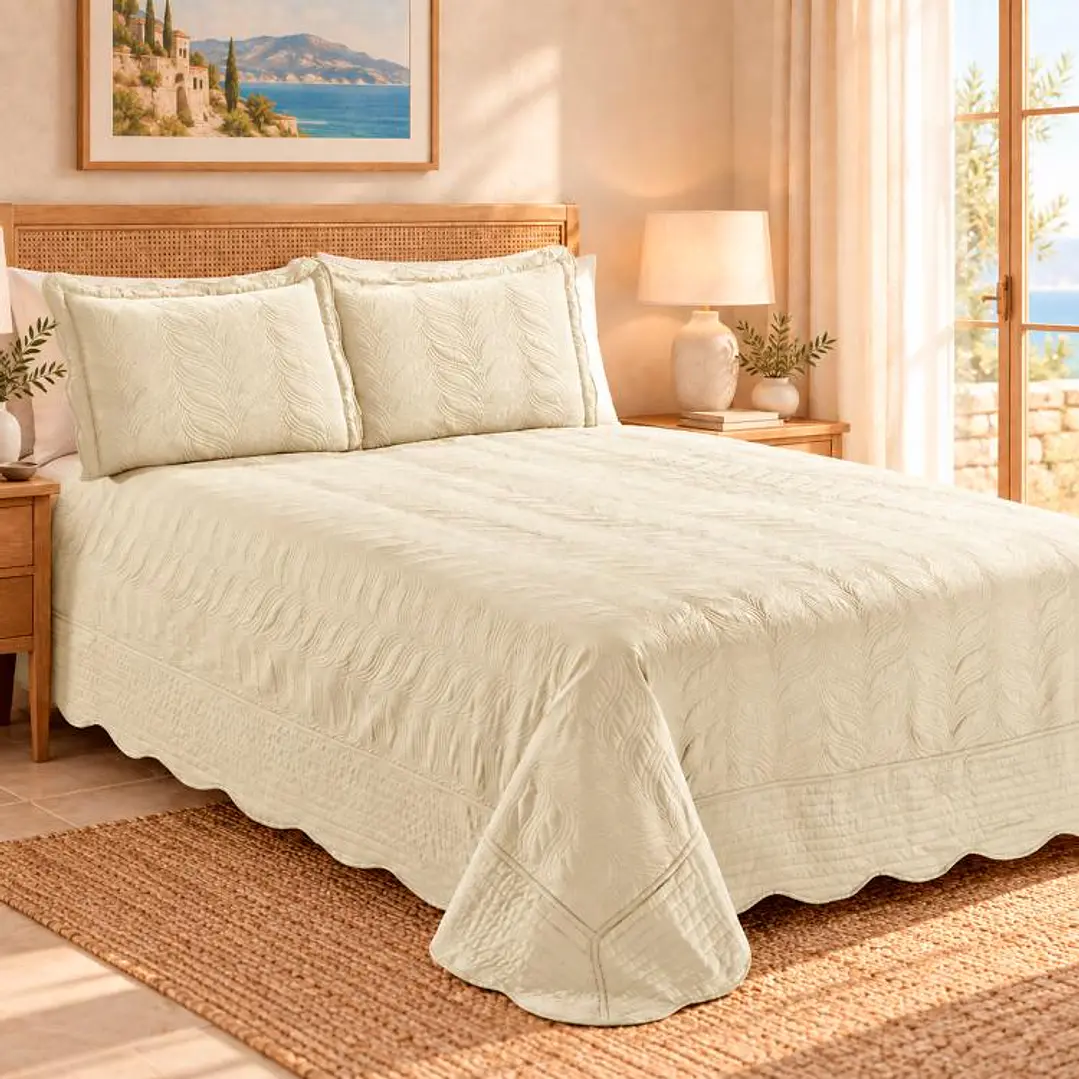 Quilt Bordado King Versailles Amarillo Pastel 1