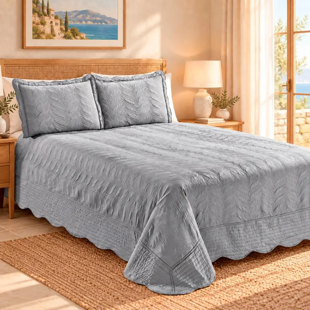 Quilt Bordado 1,5 Plazas Versailles Gris 1