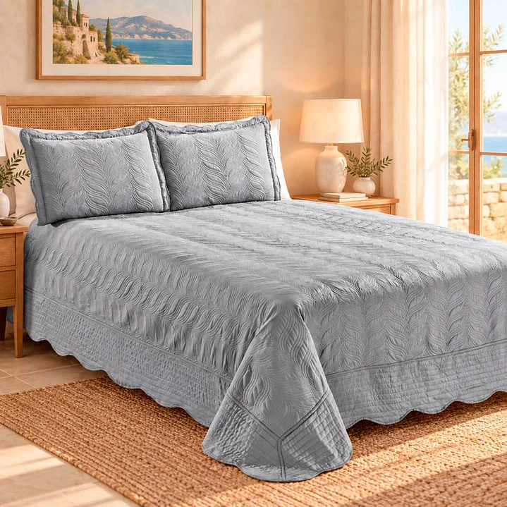 Quilt Bordado 1,5 Plazas Versailles Gris 1