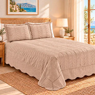 Quilt Bordado 2 Plazas Versailles Cafe Claro