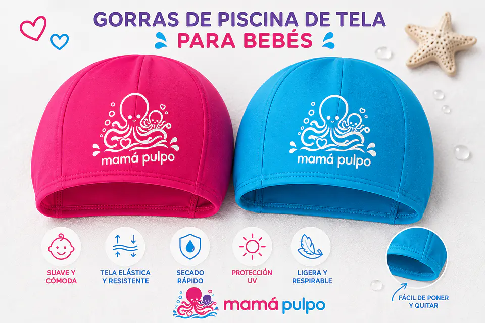 Gorra de Piscina de Tela para Bebés Mamá Pulpo 1