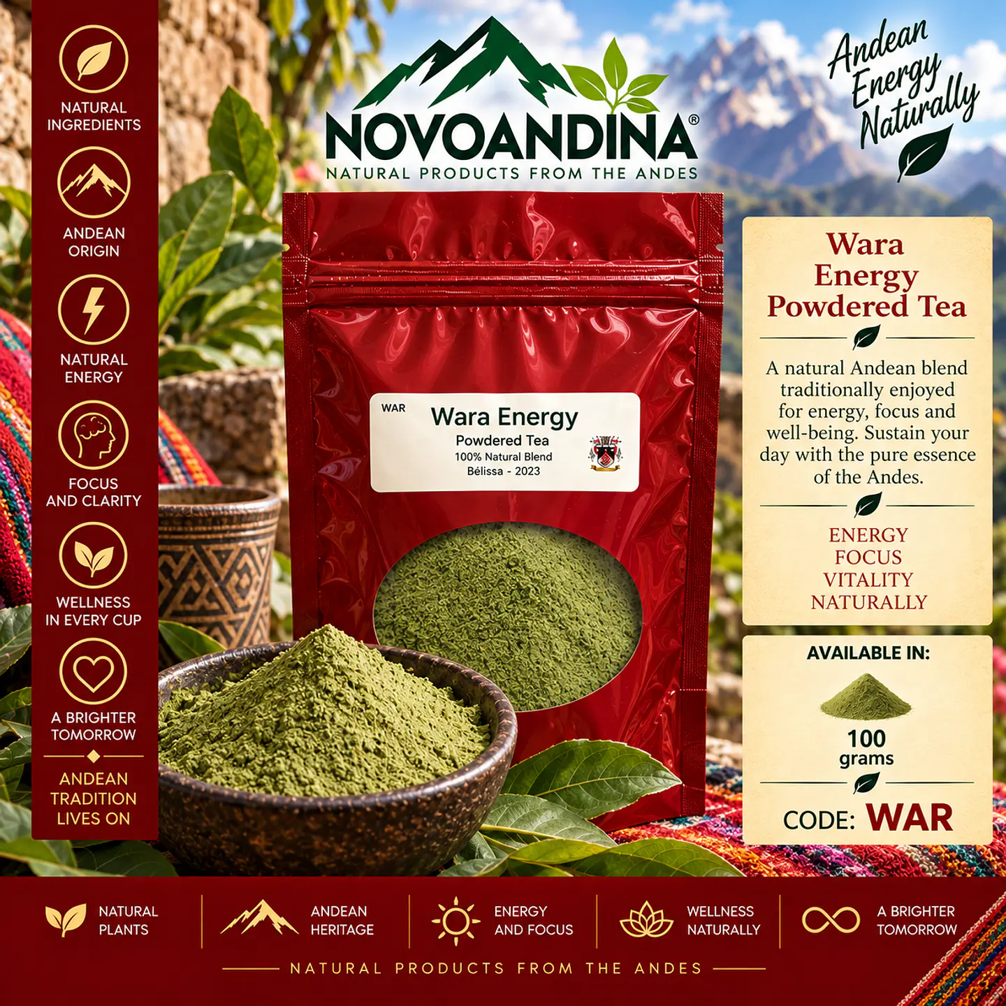 Wara  Energy  Pure Powdered Green Tea 100 grams 1