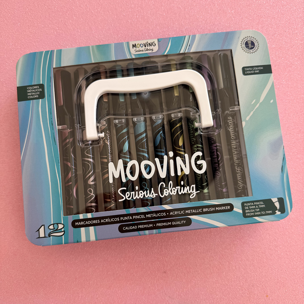 Acrilicos Brush 12 colores metálicos, Mooving.