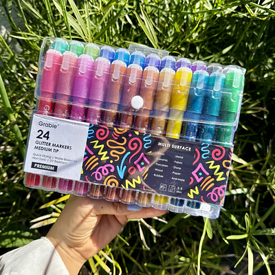 Glitter 24 colores, punta media 3m, Grabie.