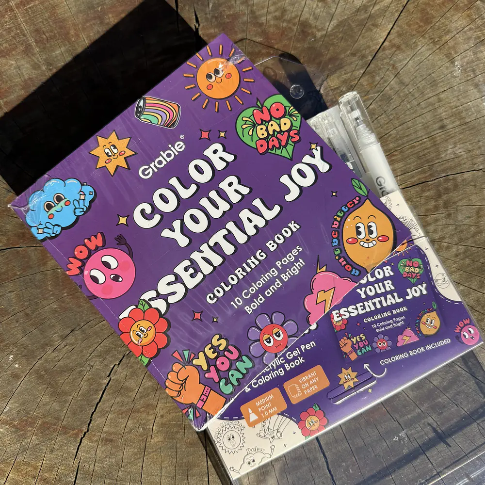 Acrilico Punta fina, Essential Joy,  12 colores + libro de colorear, Grabie. 