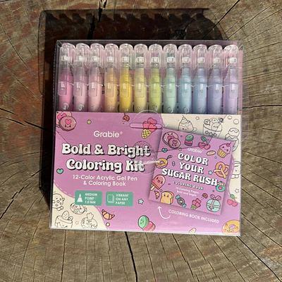 Acrilico Punta fina, Sugar Rush,  12 colores + libro de colorear, Grabie. 