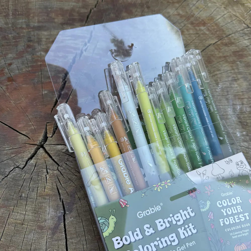 Acrilico Punta fina, Forest,  12 colores + libro de colorear, Grabie.