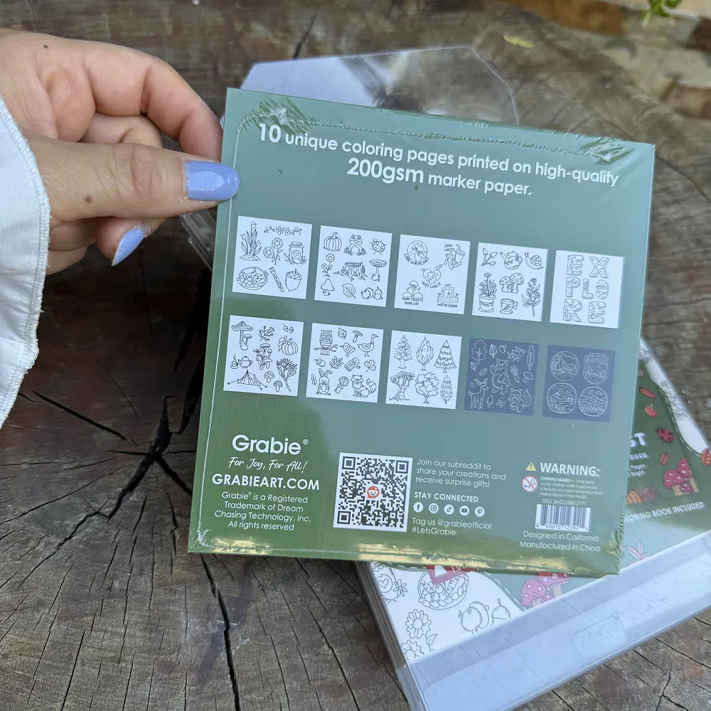 Acrilico Punta fina, Forest,  12 colores + libro de colorear, Grabie.