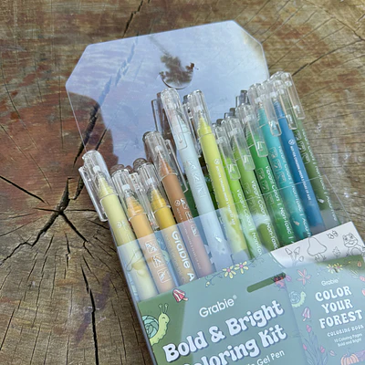 Acrilico Punta fina, Forest,  12 colores + libro de colorear, Grabie.