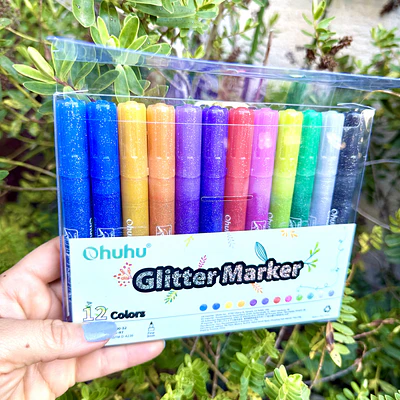 Ohuhu Glitter 12 colores, punta gruesa.