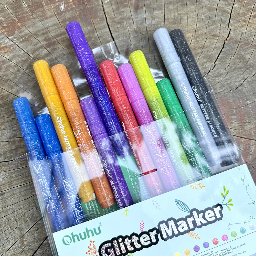 Ohuhu Glitter 12 colores, punta gruesa.
