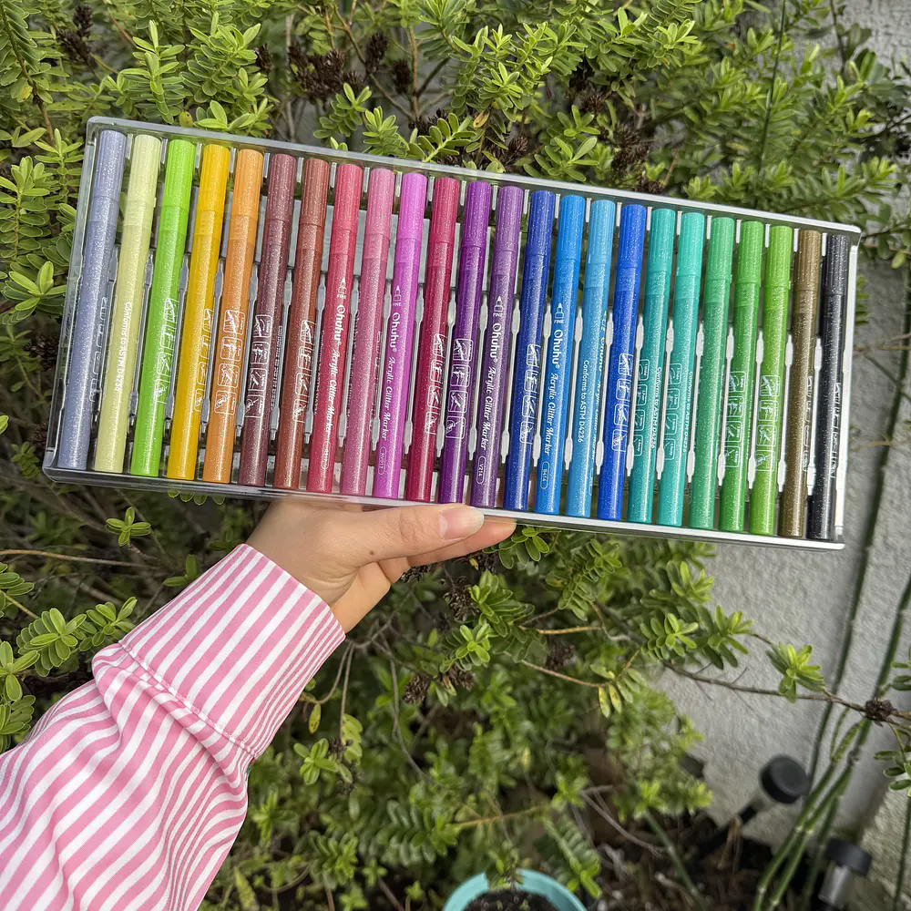 24 marcadores glitter metálicos, OHUHU, punta fina 0.7mm