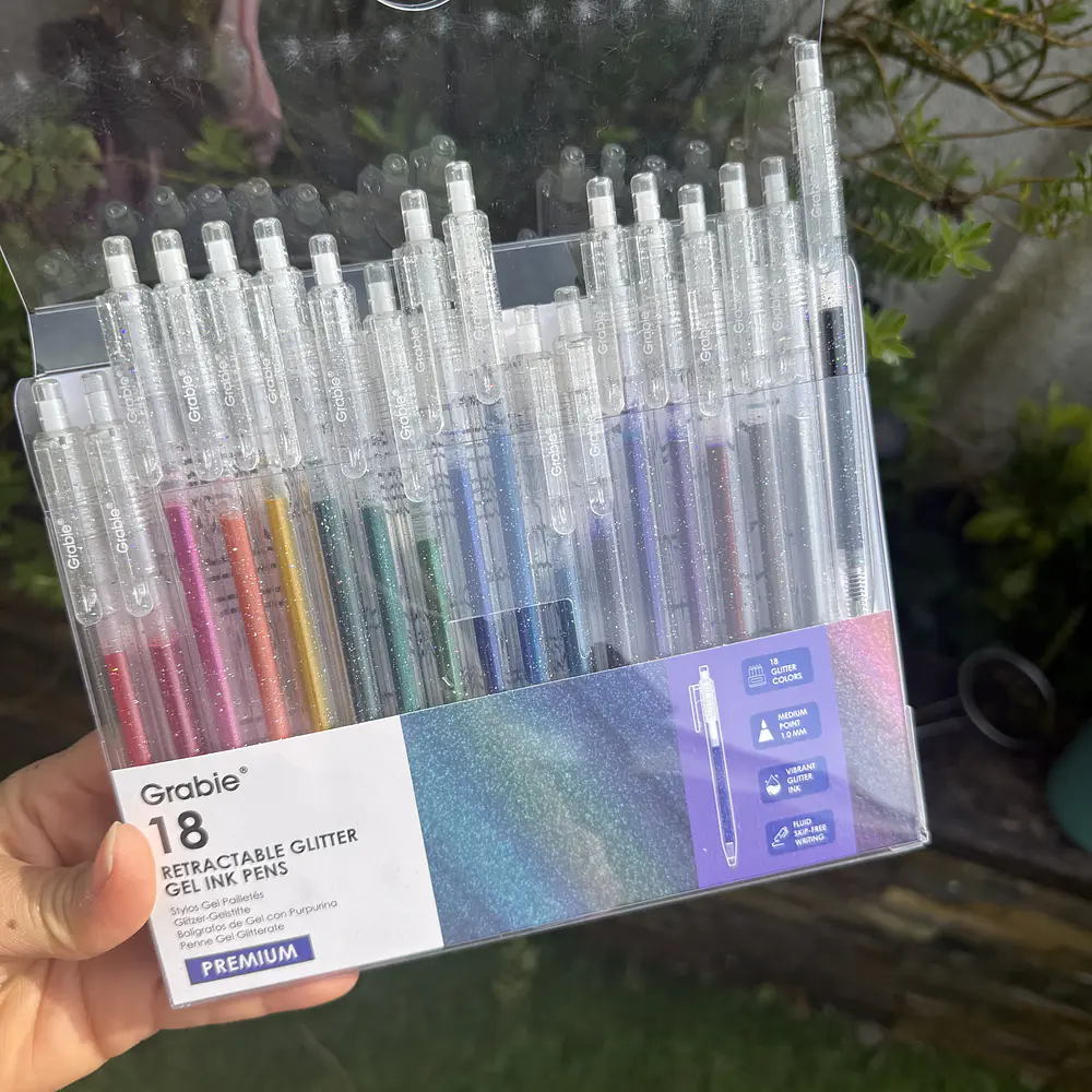Set 18 Glitter roller gel, retractil, 1.0mm, GRABIE.