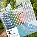 18 colores gel roller, IRIDISCENTES con glitter, GRABIE.