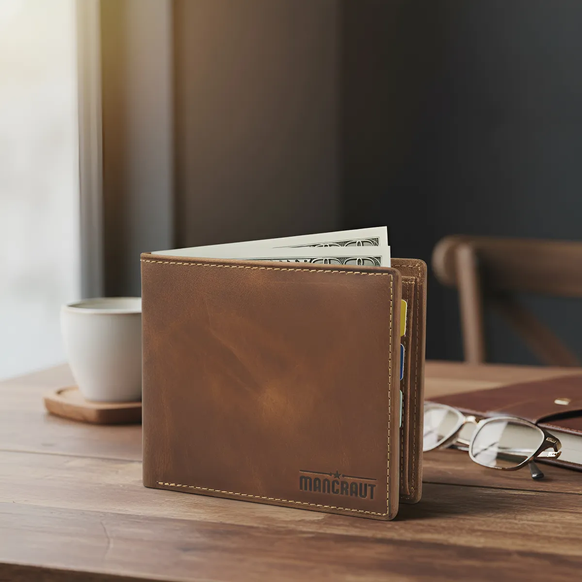 Billetera Nova 100% Cuero - Café 2