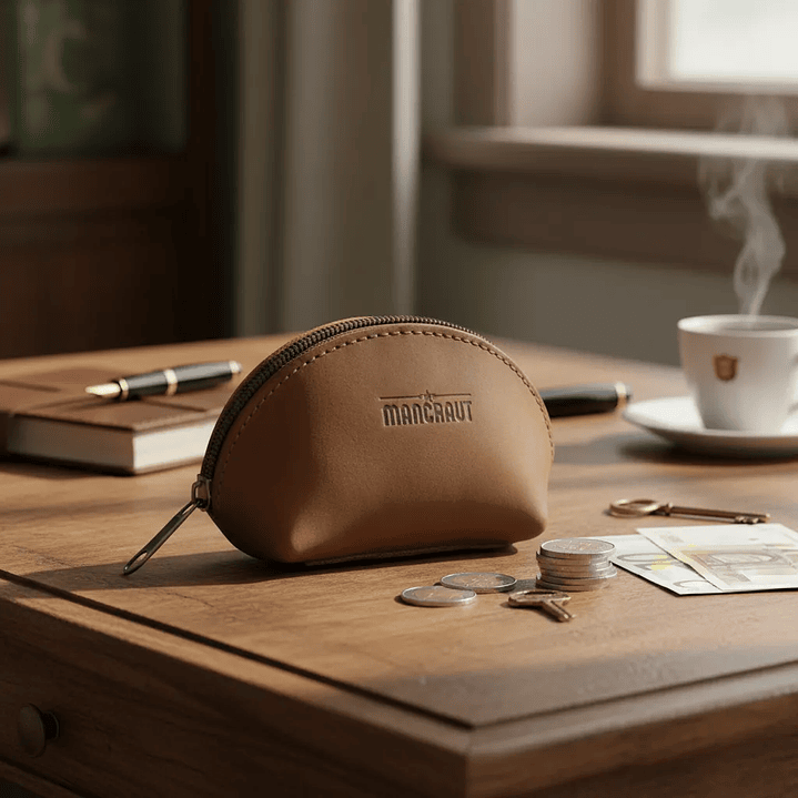 Monedero Un Cierre 100% Cuero - Café 1