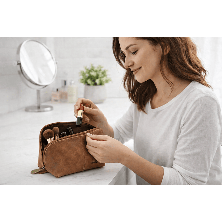 Cosmetiquero Amavita 100% Cuero - Café 7