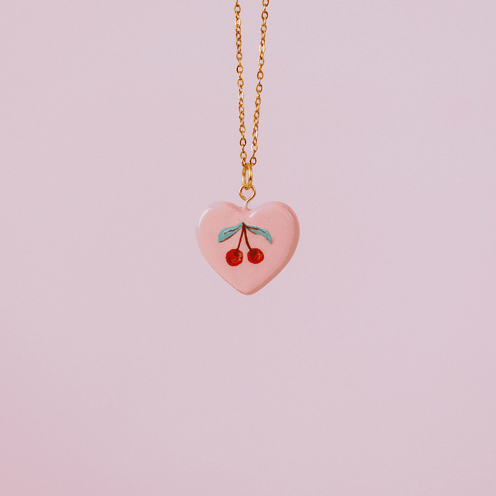 Collar Medalla Corazón Cerezas / Guindas 1