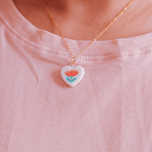 Collar Medalla Corazón Flor