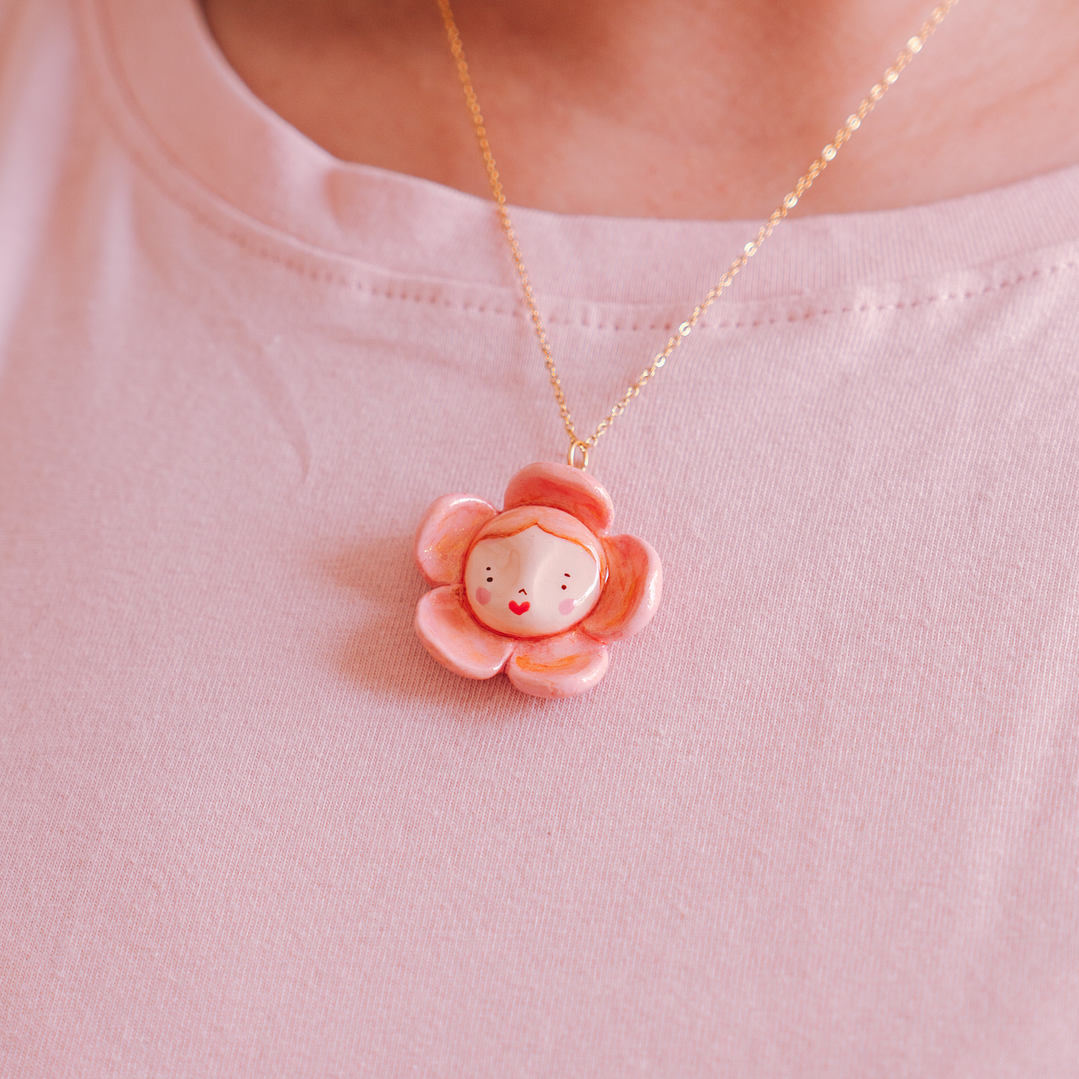 Collar Carita Flor Rosada 2