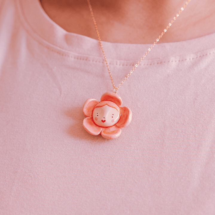 Collar Carita Flor Rosada 2