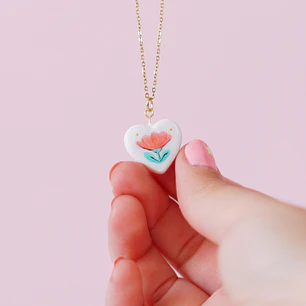 Collar Medalla Corazón Flor