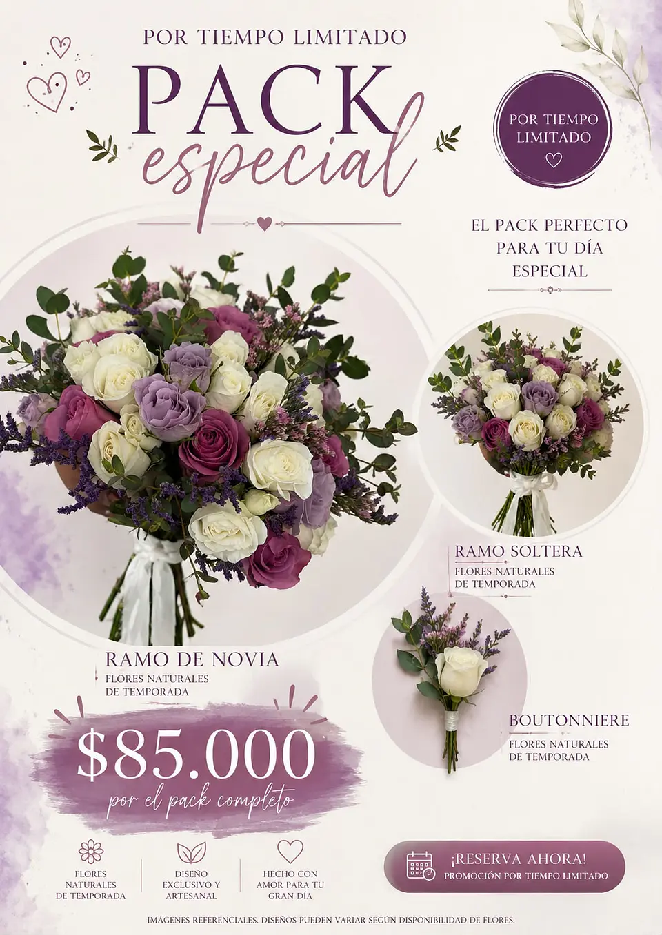 Pack Floral Personalizado. Ramo novia + Ramo soltera + Boutonniere.  1