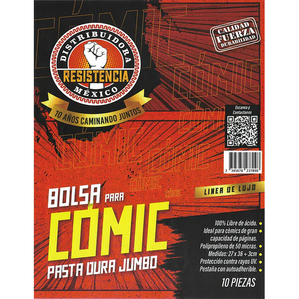 BOLSA PARA CÓMIC - PASTA DURA JUMBO (10 PIEZAS)