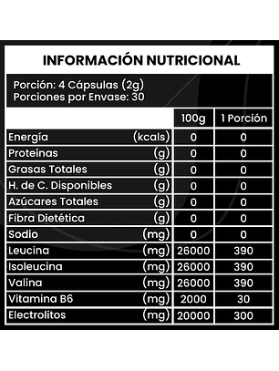 BCAA Aminoácido 120 Cápsulas con Vitamina B6 y Electrolitos 
