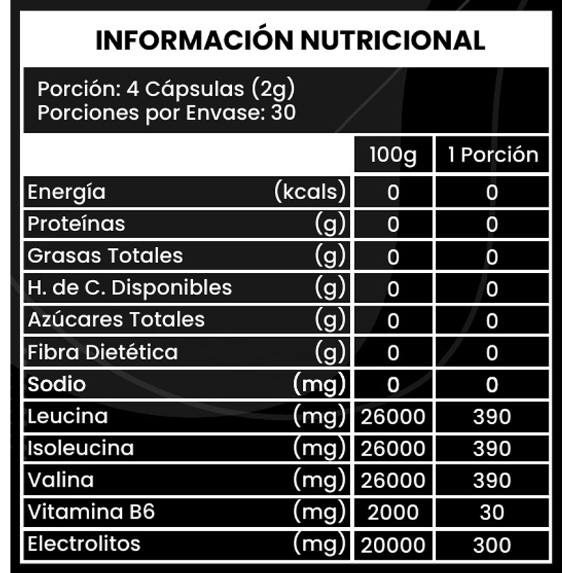 BCAA Aminoácido 120 Cápsulas con Vitamina B6 y Electrolitos  2