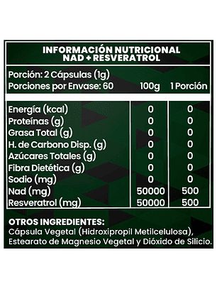 Nad+ Resveratrol 120 Cápsulas Antioxidante y Antienvejecimiento